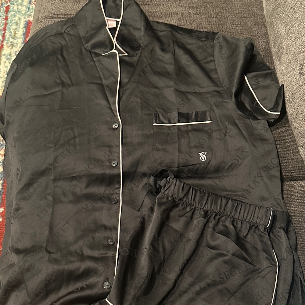 Victoria's Secret Black Satin Pajama Set